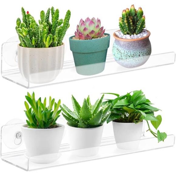 2 Pack Acrylic Window Boxes Plant Shelves,12 Inch Acrylic Window Sill Extender